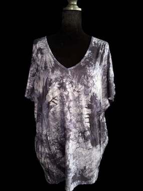 Tie Dye V-Neck Dolman Short Sleeve Tunic Top